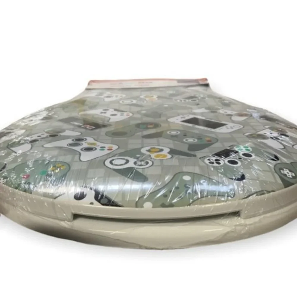 Gamer Video Game Toilet Seat Hinged Decorative Kids Bath Decor Green Grey New